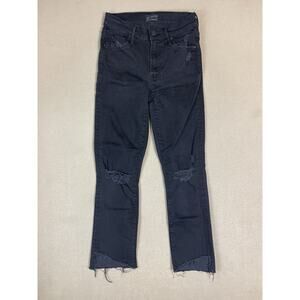 Mother Jeans Womens 24 Black Rascal Ankle Fray Mid Rise Stretch Distressed Denim